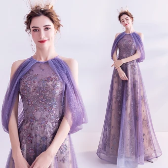 Charming Lavender Evening Dresses 2020 A Line Princess Scoop Neck Glitter Beading Sequins Crystal Sleeveless Backless Floor Length Long Formal Dresses