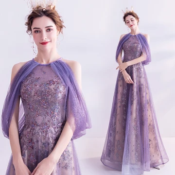 Charming Lavender Evening Dresses 2020 A Line Princess Scoop Neck Glitter Beading Sequins Crystal Sleeveless Backless Floor Length Long Formal Dresses