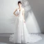 Chic / Beautiful Summer White Beach Wedding Dresses 2018 A-Line / Princess Appliques Pleated Organza V-Neck Sleeveless Chapel Train Wedding