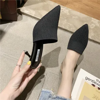 Enkel Svart Casual Flette Sandaler Dame 2020 7 Cm Stiletthæler Spisse Sandaler