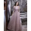Charming Sexy Purple Beading Evening Dresses  Prom Dresses 2021 A-Line / Princess Scoop Neck Pearl Rhinestone Sequins Lace Flower Sleeveless Backless Floor-Length / Long Formal Dresses