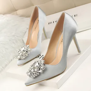 Fine Sølv Aften Rhinestone Pumps 2020 10 Cm Stiletthæler Spisse Pumps