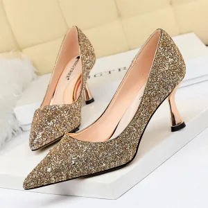 Sparkly Gold Glitter Evening Party Pumps 2020 Sequins 7 Cm Stiletto Heels Pointed Toe Pumps