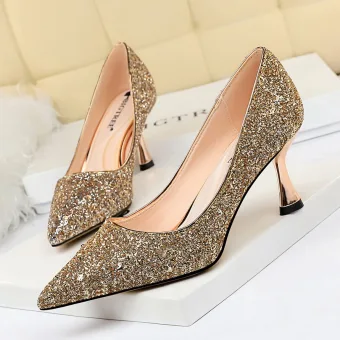 Sparkly Gold Glitter Evening Party Pumps 2020 Sequins 7 Cm Stiletto Heels Pointed Toe Pumps