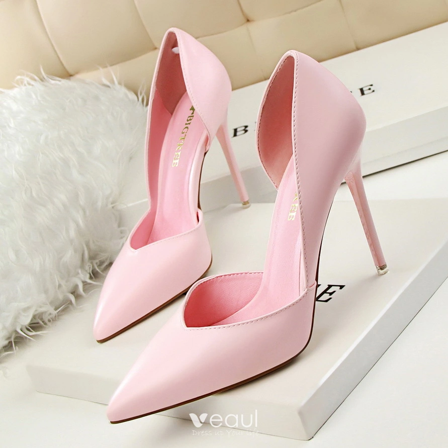 Chic Belle Rose Bonbon Soiree Talons Hauts 2020 10 cm Talons Aiguilles A Bout Pointu Chaussures Femmes