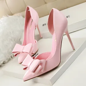 Lovely Candy Pink Dating Womens Shoes 2020 Bow 10 Cm Stiletto Heels Pointed Toe High Heels