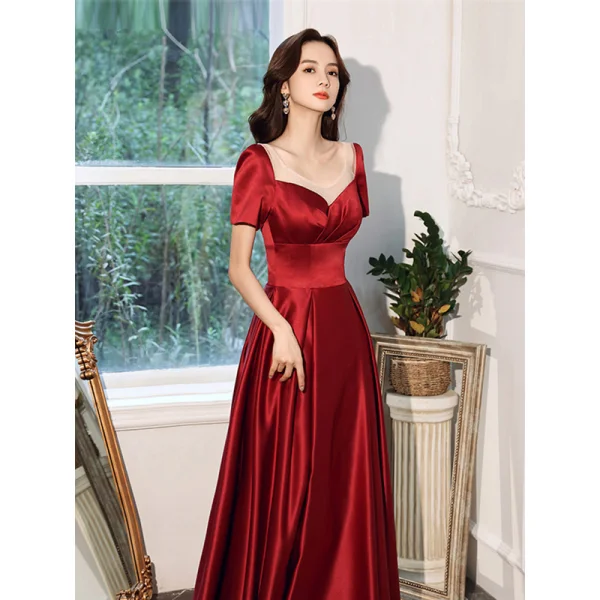 maroon satin evening dress Bella and Bloom Boutique main image 1