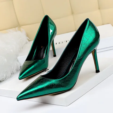 Vintage Verde Oscuro Noche Tacones 2020 8 cm Stilettos / Tacones De Aguja Punta Estrecha Tacones