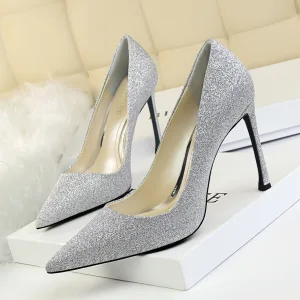 Sparkly Sølv Aften Paljetter Pumps 2020 10 Cm Stiletthæler Spisse Pumps