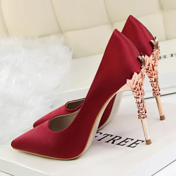 Charming Burgundy Evening Party Pumps 2020 10 cm Stiletto Heels Pointed Toe Pumps