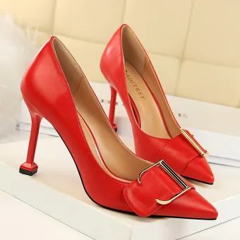 Modest Simple Red Office Ol Pumps 2020 Buckle 9 Cm Stiletto Heels Pointed Toe Pumps