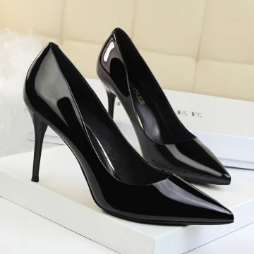 Proste Simple Czarne Biuro Ol Buty Damskie 2020 Skóry Lakierowanej 9 Cm Szpilki Szpiczaste Czółenka