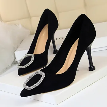 Chic Belle Noire Promo Daim Escarpins 2020 Faux Diamant 9 Cm Talons Aiguilles À Bout Pointu Escarpins