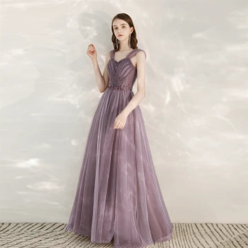 Chic Violet Robe De Bal 2020 Princesse V Cou Faux Diamant Paillettes Sans Manches Dos Nu Longue Robe De Ceremonie