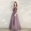 Classy Purple Prom Dresses 2020 A-Line / Princess V-Neck Rhinestone Sequins Sleeveless Backless Floor-Length / Long Formal Dresses