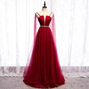 Charmant Rouge Glitter Robe De Soirée 2020 Princesse Bretelles Spaghetti Paillettes Sans Manches Dos Nu Longue Robe De Ceremonie