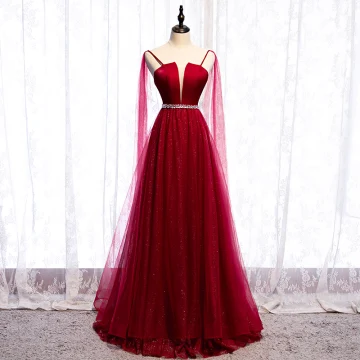 Charmant Rouge Glitter Robe De Soirée 2020 Princesse Bretelles Spaghetti Paillettes Sans Manches Dos Nu Longue Robe De Ceremonie