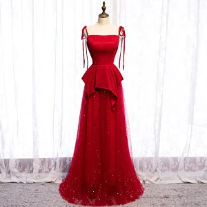 Chic Rouge Robe De Soirée 2020 Princesse Bretelles Spaghetti Glitter Étoile Paillettes Sans Manches Dos Nu Longue Robe De Ceremonie