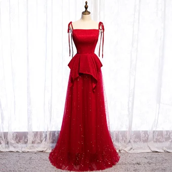 Classy Red Evening Dresses 2020 A Line Princess Spaghetti Straps Glitter Star Sequins Sleeveless Backless Floor Length Long Formal Dresses