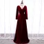 Elegant Burgundy Evening Dresses  2020 A-Line / Princess Suede High Neck Sequins Long Sleeve Floor-Length / Long Formal Dresses