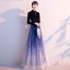 Scintillantes Océan Bleu Dégradé De Couleur Ciel étoilé Robe De Soirée 2020 Princesse Style Chinois Daim V-Cou Étoile Paillettes Manches Longues Longue Robe De Ceremonie
