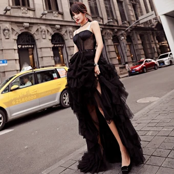Modern Zwarte Avondjurken 2018 A Lijn Doorzichtige Asymmetrisch Spaghettibandjes Ruglooze Mouwloos Gelegenheid Jurken
