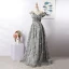 Luxury / Gorgeous Charming Grey Evening Dresses  2020 A-Line / Princess V-Neck Handmade  Beading Crystal Rhinestone Lace Flower Sleeveless Backless Floor-Length / Long Formal Dresses
