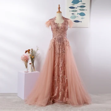 Luxury Gorgeous Pearl Pink Evening Dresses 2020 A Line Princess U Neck Tassel Handmade Beading Rhinestone Lace Flower Sleeveless Sweep Train Formal Dresses