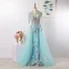 Charming Mint Green Evening Dresses  2020 A-Line / Princess U-Neck Handmade  Beading Tassel Crystal Rhinestone Lace Flower Sleeveless Floor-Length / Long Formal Dresses