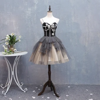 Vintage Originale Noire Gris Robe De Cocktail 2018 Robe Boule Appliques Bretelles Spaghetti Dos Nu Sans Manches Courte Cocktail Robe De Ceremonie