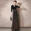 Charmant Noire Robe De Soirée 2020 Princesse Daim Col v profond Multi-Couleurs Paillettes 1/2 Manches Longue Robe De Ceremonie