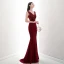Chic / Beautiful Burgundy Evening Dresses  2020 Trumpet / Mermaid V-Neck Beading Rhinestone Lace Flower Sleeveless Backless Sweep Train Formal Dresses
