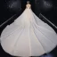 Luxury / Gorgeous Champagne Glitter Wedding Dresses 2020 A-Line / Princess Scoop Neck Beading Tassel Rhinestone Lace Flower Short Sleeve Backless Royal Train