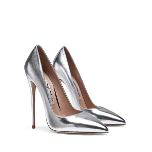 Fine Sølv Aften Pumps 2020 Patent Lær 10 Cm Stiletthæler Spisse Pumps