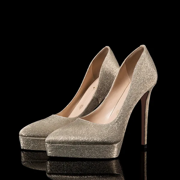 Charming Gold Glitter Evening Party Pumps 2020 12 cm Stiletto Heels Pointed Toe Pumps