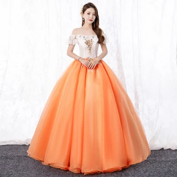 Elegantes Naranja Vestidos De Gala 2020 A Line Princess Fuera Del Hombro Con Encaje Flor Manga Corta Sin Espalda Largos Vestidos Formales