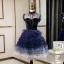 Fashion Navy Blue Homecoming Graduation Dresses 2020 A-Line / Princess Suede Bow High Neck Star Sequins Sleeveless Cascading Ruffles Knee-Length Formal Dresses