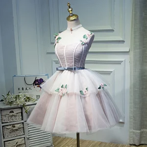 Sexy Rødmende Rosa Festkjoler 2020 Prinsesse Spaghettistropper Perle Appliques Sløyfe Uten Ermer Ryggløse Knelengde Formelle Kjoler