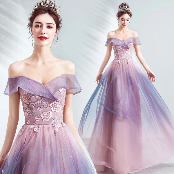 Charmant Rougissant Rose Glitter Robe De Soirée 2020 Princesse De l'épaule Perlage Cristal Paillettes En Dentelle Fleur Sans Manches Dos Nu Longue Robe De Ceremonie