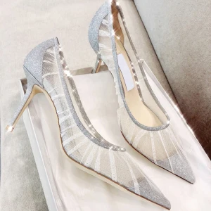 Sparkly Sølv Oppnevning Pumps 2020 Blonder Paljetter Spisse 7 Cm Stiletthæler Pumps
