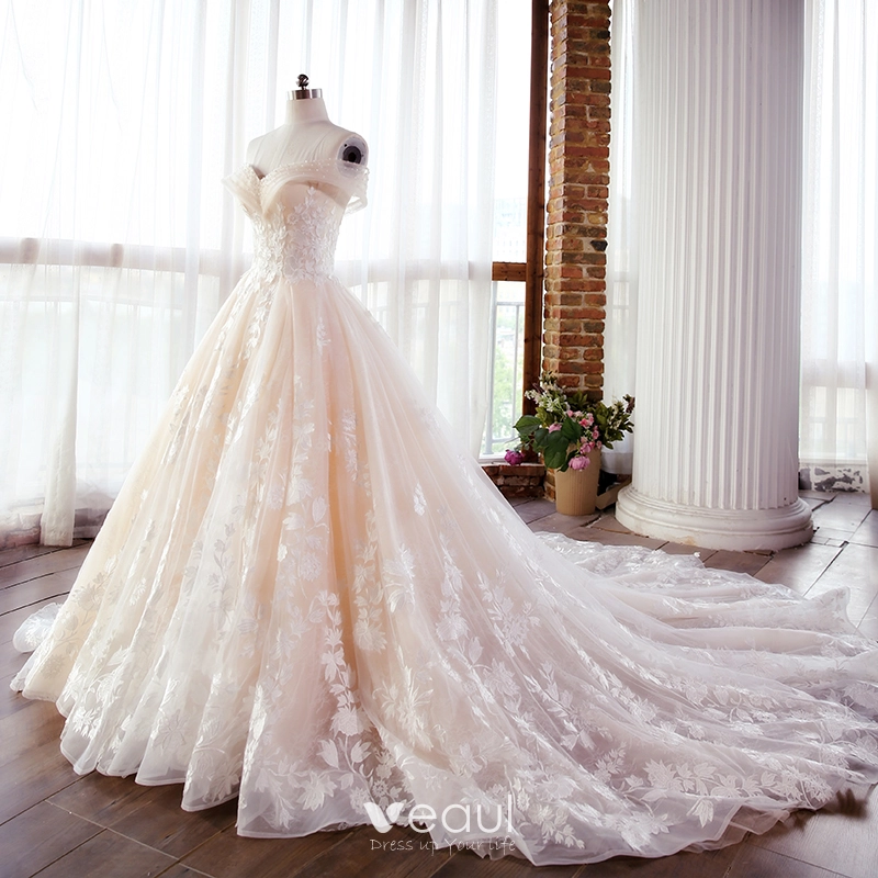 Princess Wedding Dresses Appliques Lace Ball Bridal Gown Sweep Train Half  Sleeve | eBay