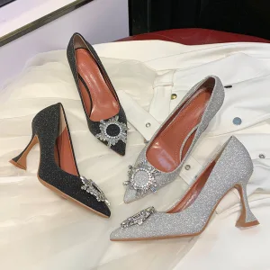 Glitzernden Silber Abend Pumps 2020 Strass Pailletten 7 Cm Stilettos Spitzschuh Pumps