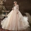 Elegant Ball Gown Champagne Empire Pregnant Wedding Dresses 2020 V-Neck Beading Sequins Lace Flower Long Sleeve Backless Cathedral Train