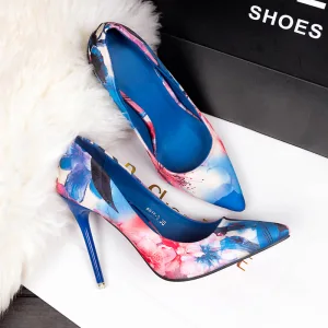 Chic Belle Océan Bleu Vêtement De Rue Impression Escarpins 2020 9 Cm Talons Aiguilles À Bout Pointu Escarpins