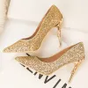 Sparkly Gold Evening Party Sequins Pumps 2020 10 cm Stiletto Heels Pointed Toe Pumps