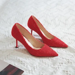 Charmant Rouge Glitter Soirée Escarpins 2020 8 Cm Talons Aiguilles À Bout Pointu Escarpins