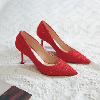 Charming Red Glitter Evening Party Pumps 2020 8 Cm Stiletto Heels Pointed Toe Pumps