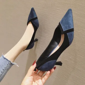 Chic Beautiful Navy Blue Casual Pumps 2020 Suede 7 Cm Stiletto Heels Pointed Toe Pumps