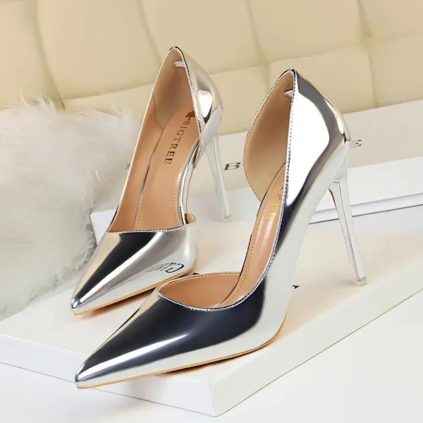 Modest / Simple Silver Evening Party Womens Shoes 2020 10 cm Stiletto Heels Pointed Toe Heels