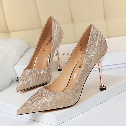 Sparkly Gold Evening Party Pumps 2020 Sequins 9 cm Stiletto Heels Pointed Toe Pumps